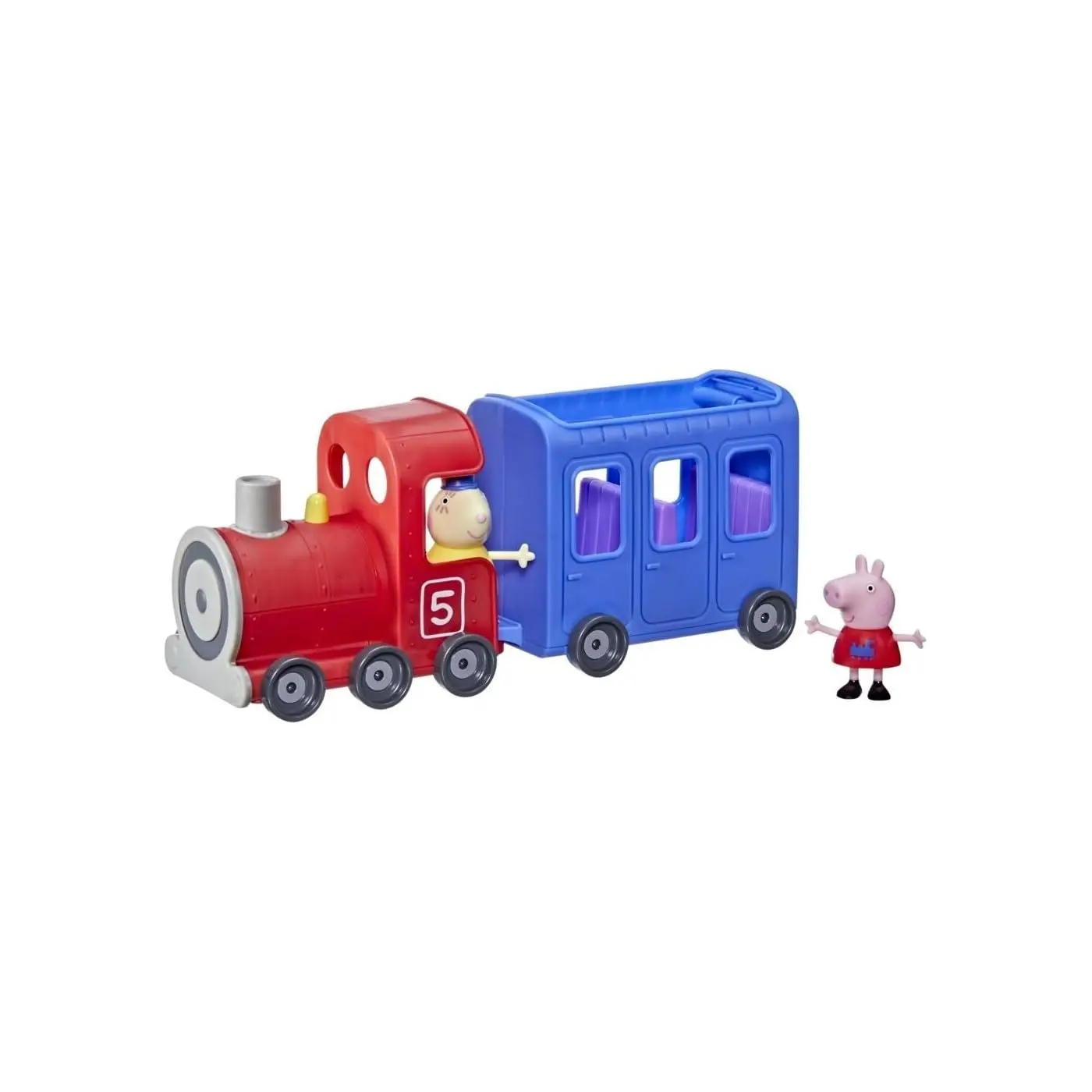 Jogo destacável Peppa Pig para meninas, Peppa's Adventures, Miss Rabbit, trem, brinquedo do carro pré-escolar, desenho animado animal, anime Action Figure, presente