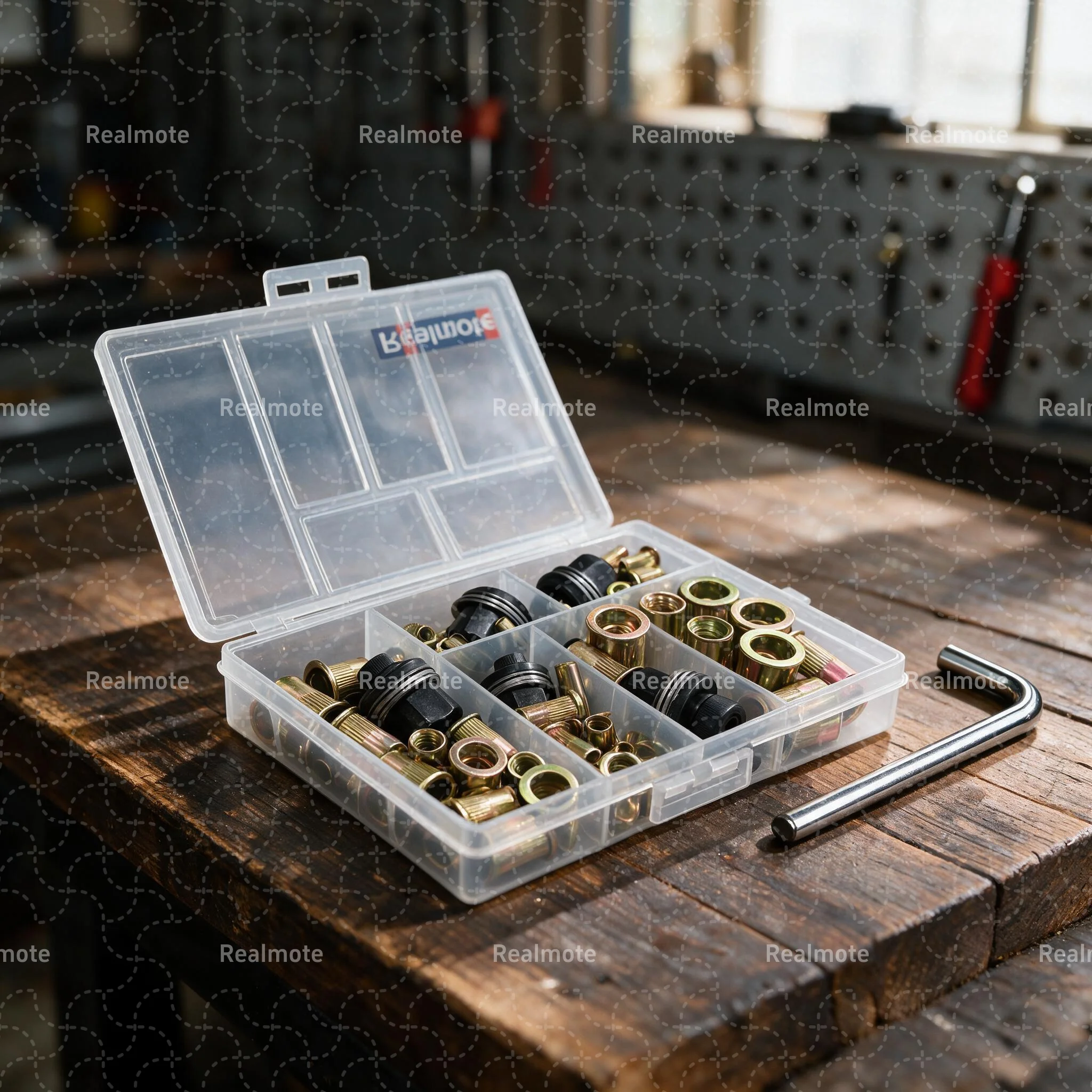 53pcs Rivet Nut Tool Set M3-M8 Manual Carbon Steel Riveter Kit 5 Mandrels 48 Nuts for Automotive Repair Sheet Metal Fastening