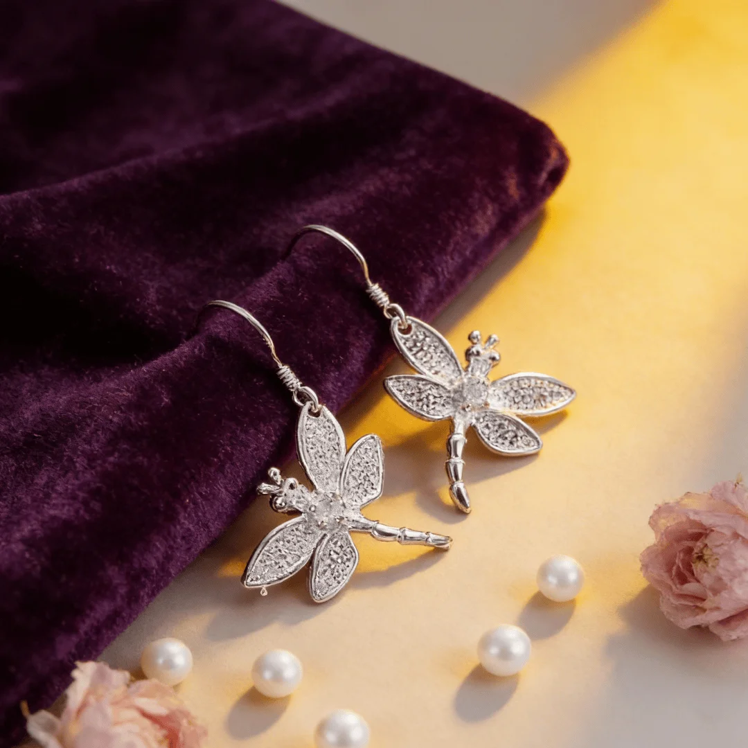 Hot sale Costume Jewelry Fashion 925 Sterling Silver Earring Woman lady Unique crystal dragonfly earrings Gifts for girlfriends