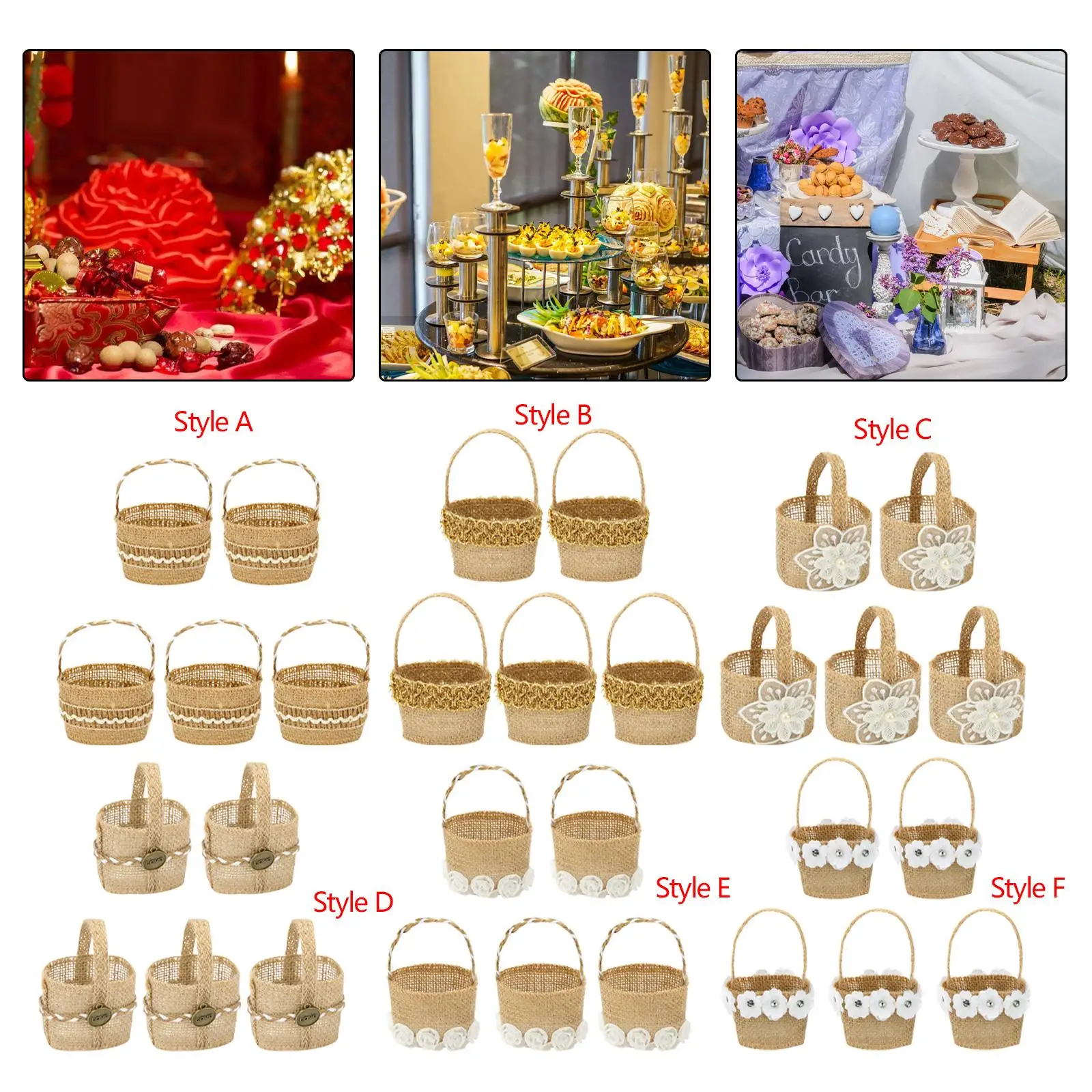 Multifuncional rústico Flower Basket, Candy Bag, Halloween Party, 5pcs