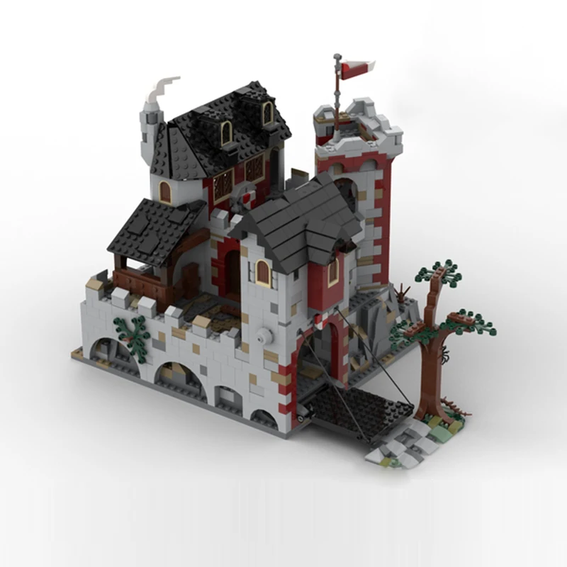 Middeleeuws kasteelmodel MOC Bouwstenen Kasteelhuis en gevangenis Modulaire technologie Geschenken Vakantie Monteer kinderspeelgoedpak