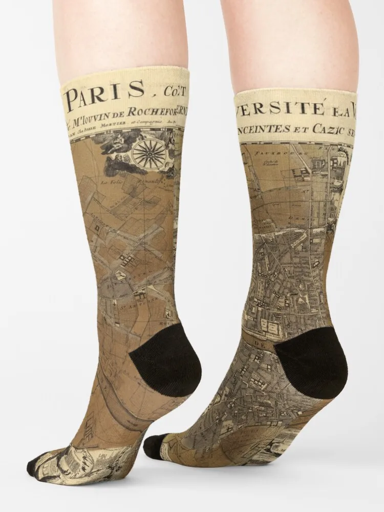 Old map of Paris (1708) Socks gym socks new year socks New year\'s socks funny gifts Men\'s Socks Luxury Women\'s