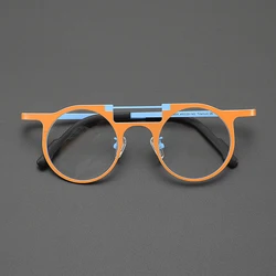 High-quality niche multi-color glasses frame literary fashion retro round ultra-light pure titanium hip hop trend optical glasse