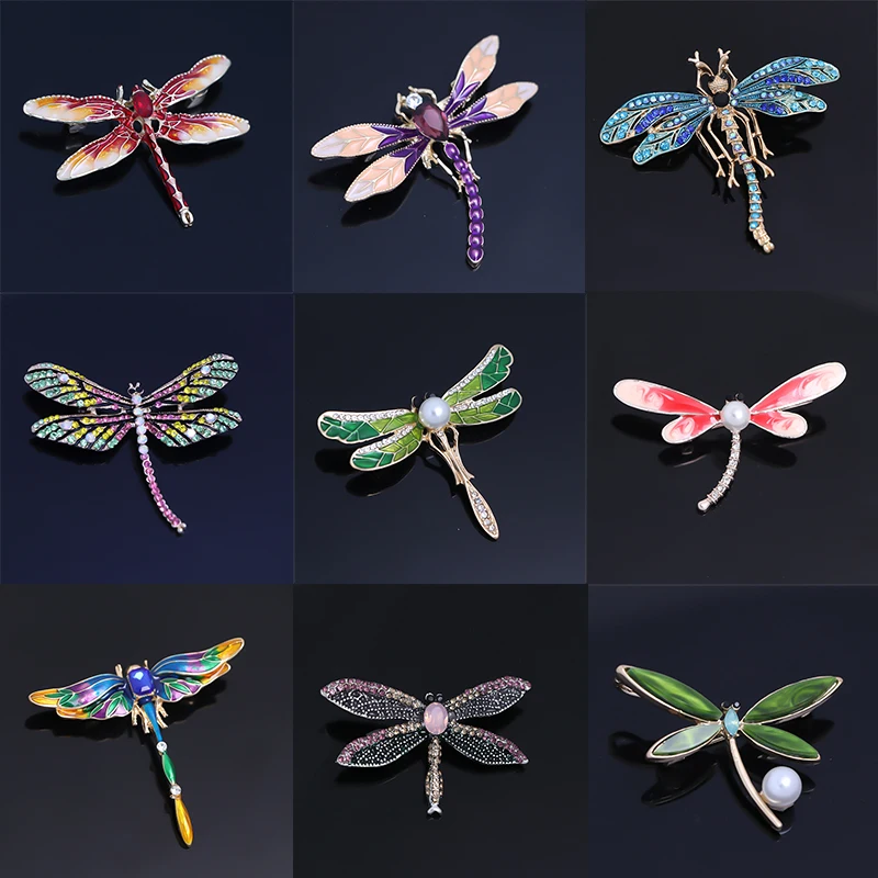 Crystal Vintage Dragonfly Brooches for Women Girls Dress Coat Accessories Cute Fashion Wedding Jewelry Gifts Large Insect Brooch