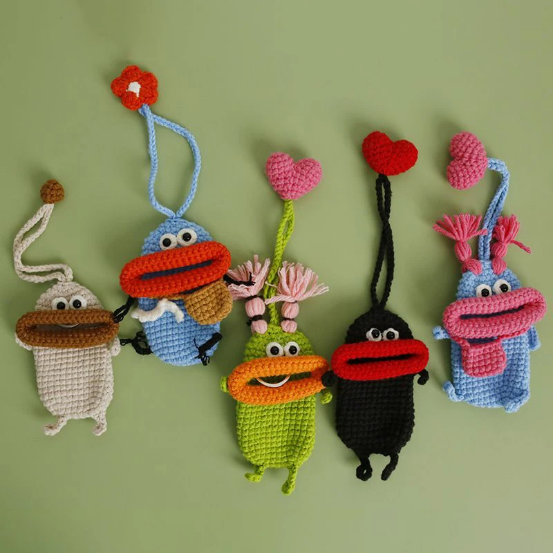 Funny Crochet Keychains Knitting Cute Sausage Mouth Doll Key Holder Useful Knitted Storage Bag Keyrings For Car Keys  Wholesale