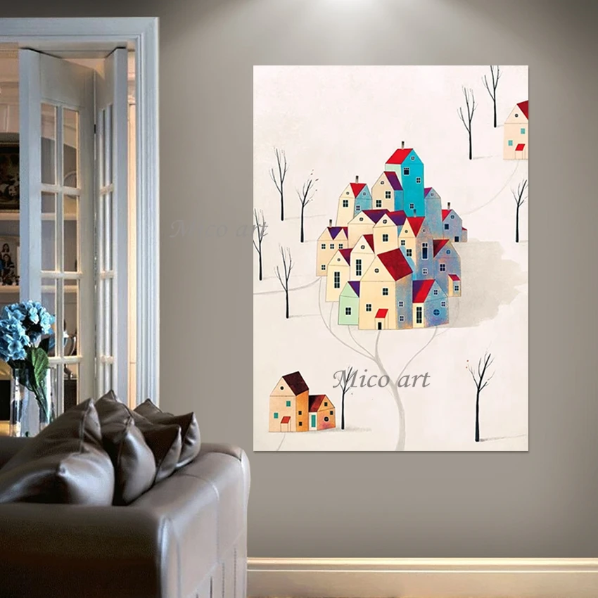 

Картина с пейзажем на открытом воздухе, дизайн здания дома, пейзаж, художественные картины, абстрактный холст, произведения искусства ручной работы, декор, стена, безрамный