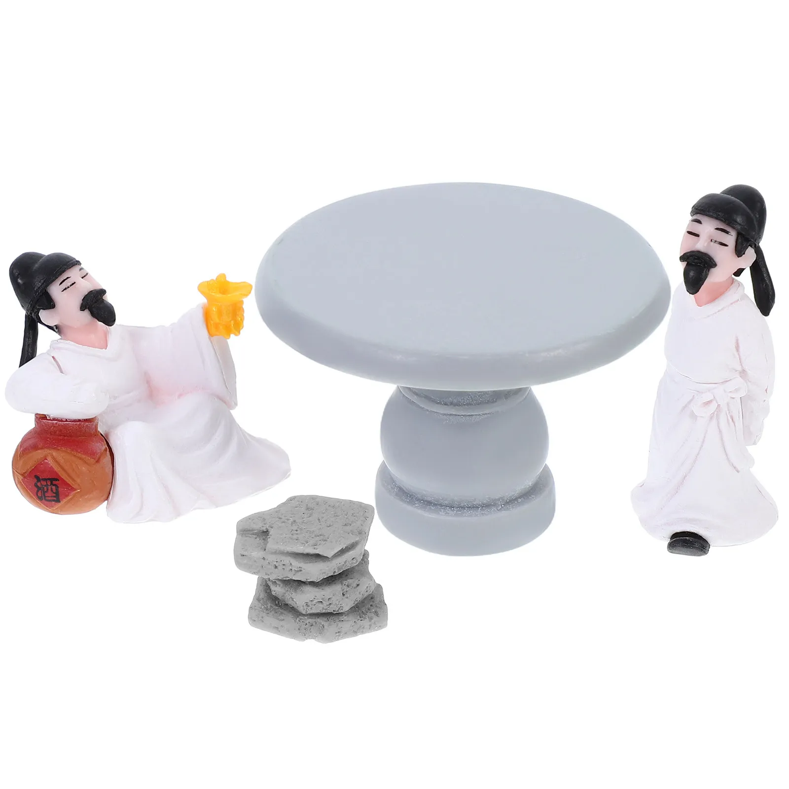 4Pcs Micro Landscape Table Chairs Li Statue DIY Mini Garden Ornament Zen Bonsai Decor Chinese Style