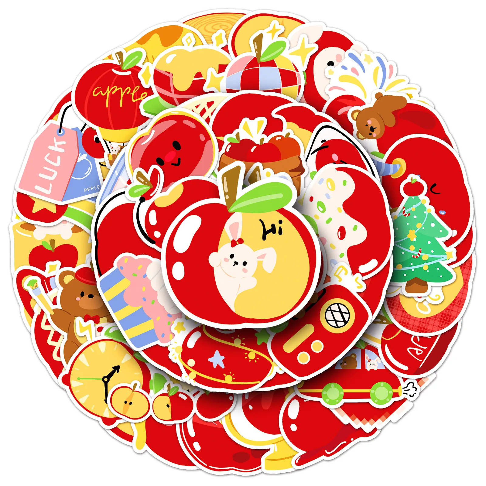 10/50 Uds. Navidad manzana roja Doodle dibujos animados Linda decoración caja de regalo funda móvil pegatina impermeable creativa juguete para niños