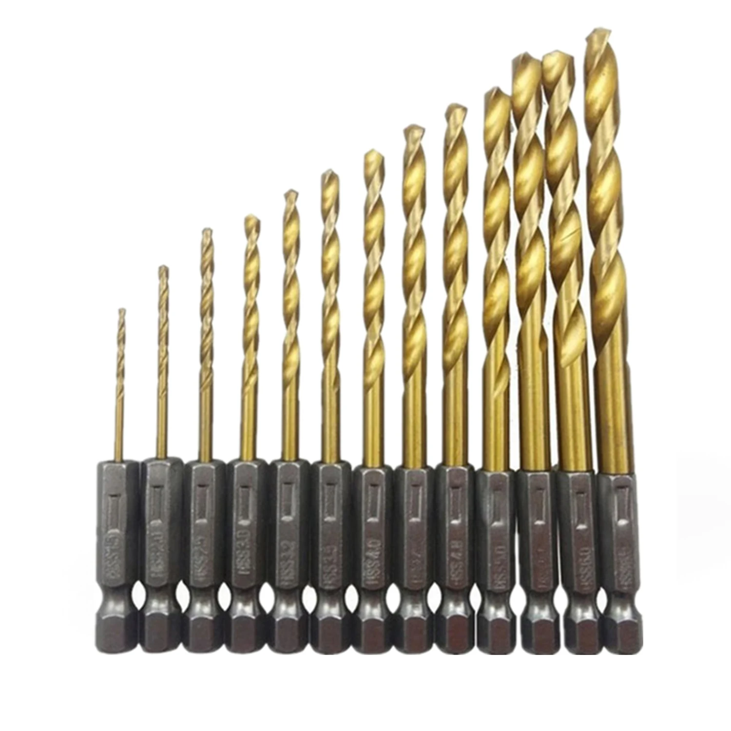 DEkO power drill 13pcs/lot Hss HighSpeed Steel Titanium Coated Drill Bit set1/4 Hex Shank 1.5-6.5mm