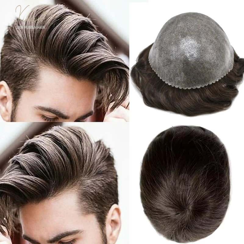 

Straight Men Toupee 0.12-0.14MM Poly Skin Toupee For Men Hair Replacement Systems Injection PU Male Hair Prosthesis Black Wig