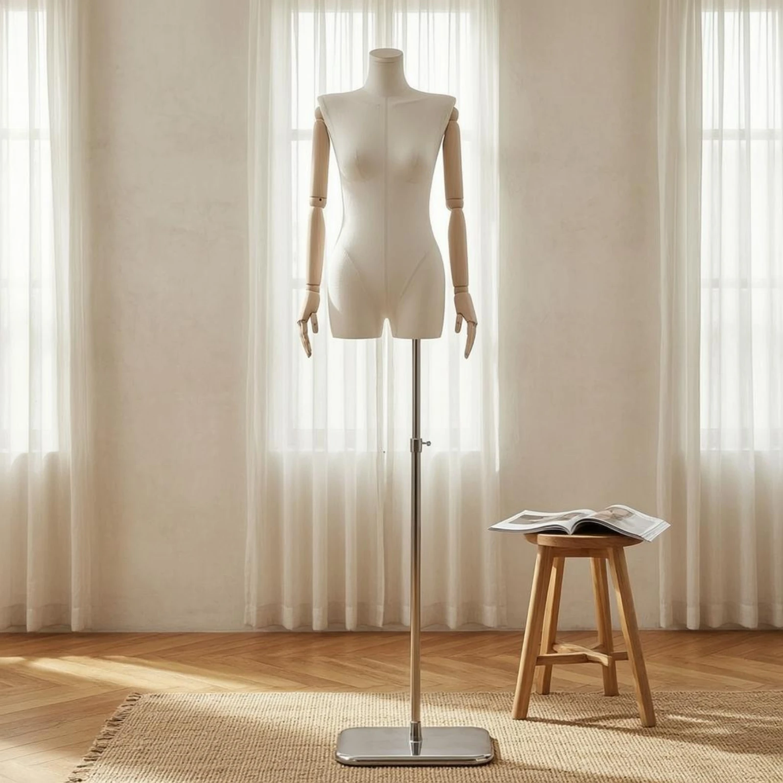 

Half-Body Female Mannequin Textured Headless Torso Mannequin Clothing Form Telescopic Retail Fixture Realistic Shape
