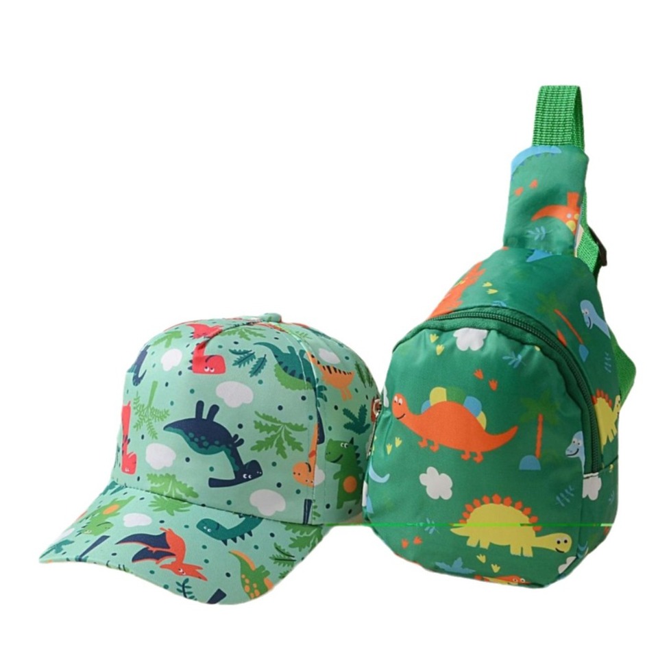  Cute Cartoon Dinosaur Children's Hat Backpack Set Suitable for Boys and Girls Preschool Kindergarten Backpack Set Birthday Gift 