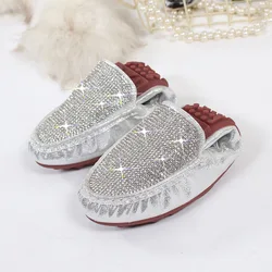 Woman Elegant Round Toe Cute Bling Rhinestone Flats Female Versatile Ballerina Shoes Gold Black Comfortable Soft Soled Mary Jane