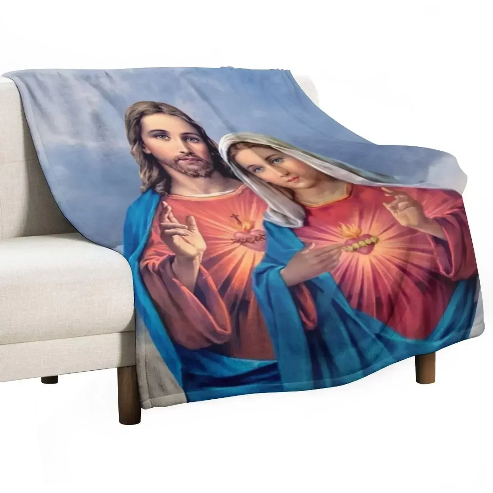 Twin Hearts very close together - I (Jesus and Mary) sky background Throw Blanket Flannel Camping Decorative Beds Blankets
