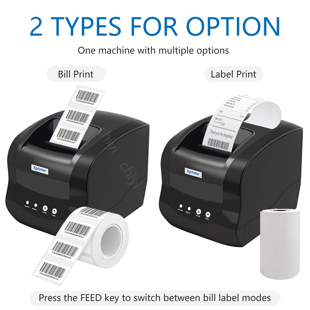 USB Mini Thermal Label Printer 2-1-365B Black White Barcode Sticker Receipt Printer 20-80mm Print Range Windows Support Stock