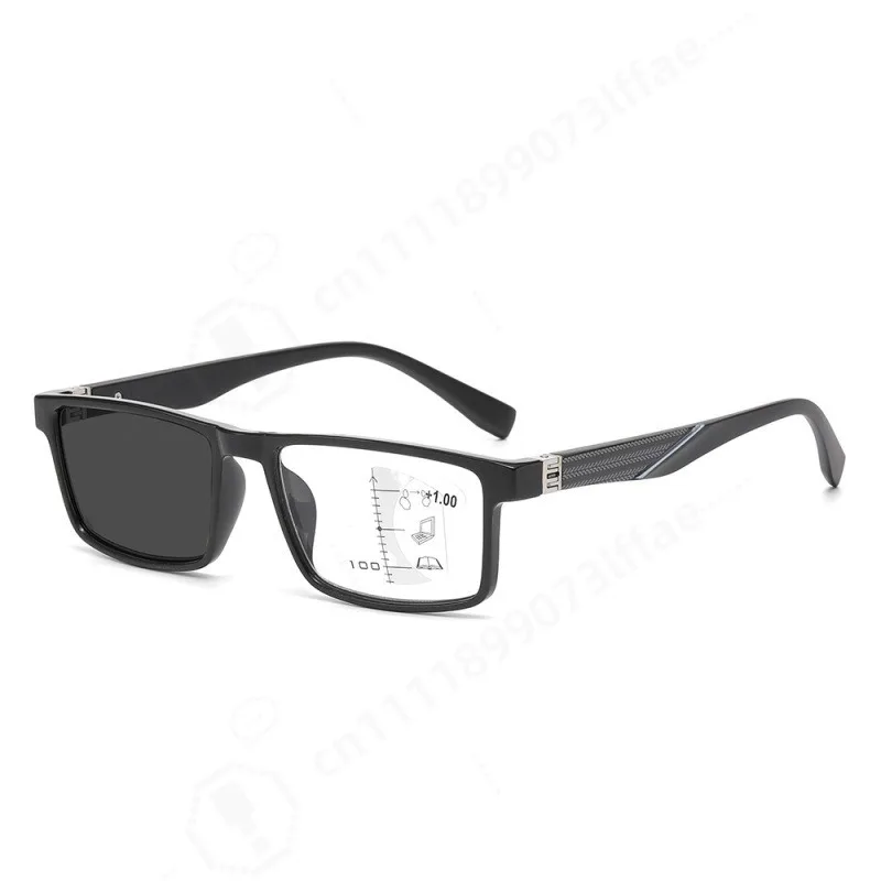 Progressive Multifocal Photochromic Reading Glasses, Anti‑Blue Light HD Lenses, Square Frame Presbyopia Eyewear for Square Face