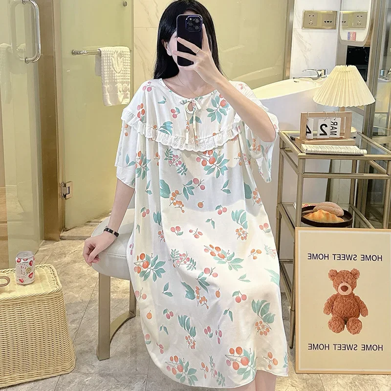 

Plus Size Floral Print Woman Satin Nightgowns Nightdress Dresses Robe Lounge Lady Women Pijama Sleepwear Pajama Pj