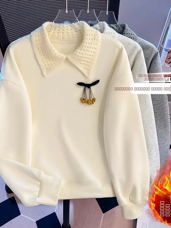 

Thiened Fce осенне-зимний вязаный свитшот с воротником, женский модный повседневный удобный длинный цветной топ све