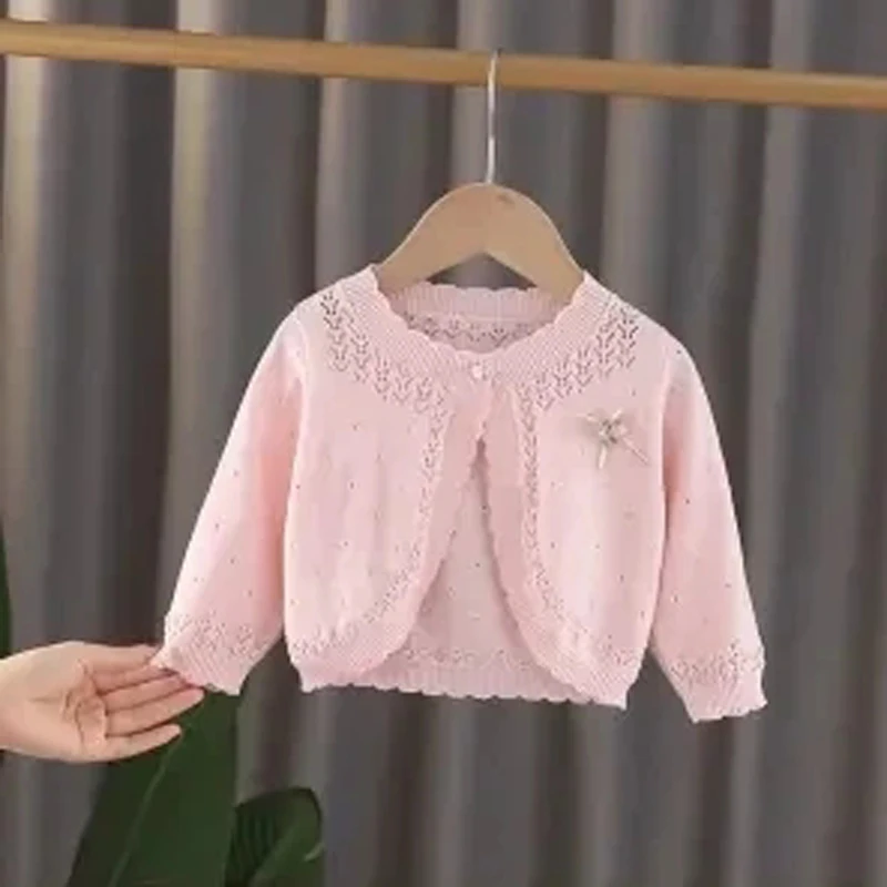 Ruffle baby Girl Knit Cardigan Sun Protection Clothing Girls Thin Long Sleeves Cardigan Jacket Spring Summer Cardigan Coat