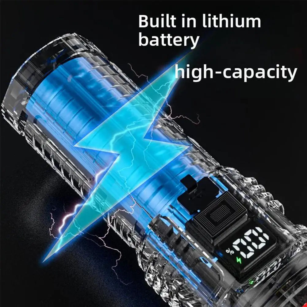 8LED High-power Flashlight Strong Light Rechargeable Low Battery Reminder Multi-gear Dimming Camping Torch Portable LED Light