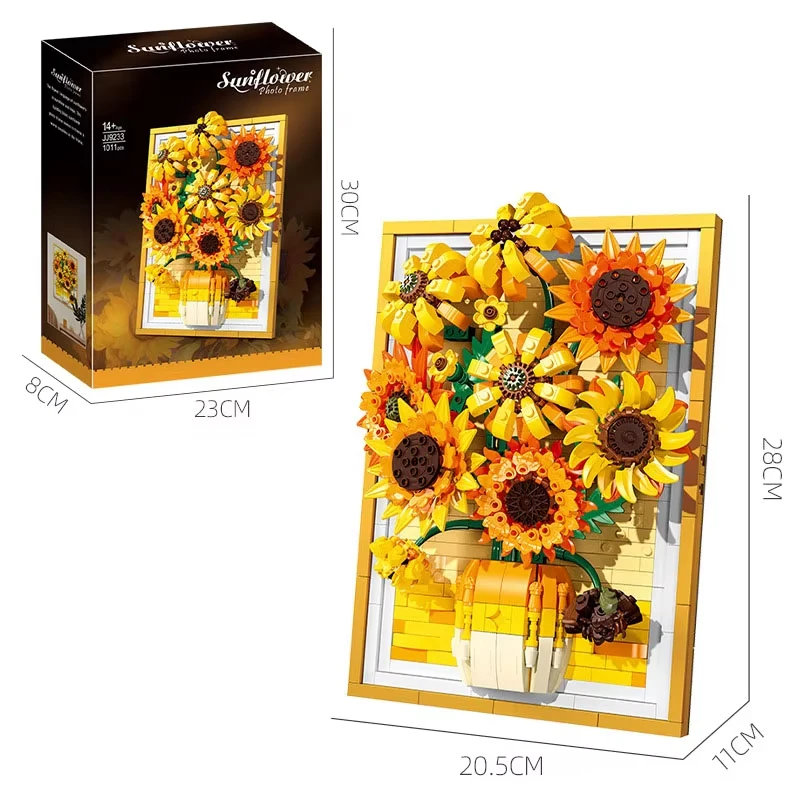 1011 pçs criativo van gogh girassol moldura de foto pintura blocos de construção arte montar tijolos brinquedo presente para crianças