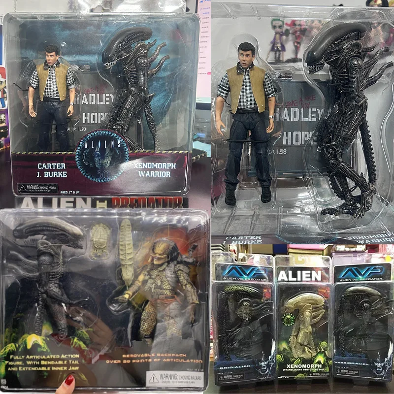 NECA Alien Vs Predator Action Figure Aliens vs Predator Grid Alien Xenomorph Translucent Model Toys 2pcs Desktop Collection Gift