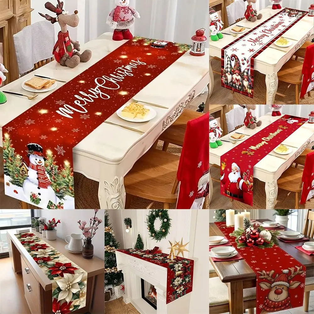 New New Year Christmas Table Runner Snowman Elk Christmas Tablecloth Navidad Gift Santa Claus Xmas Table Flag Cover Home Decor