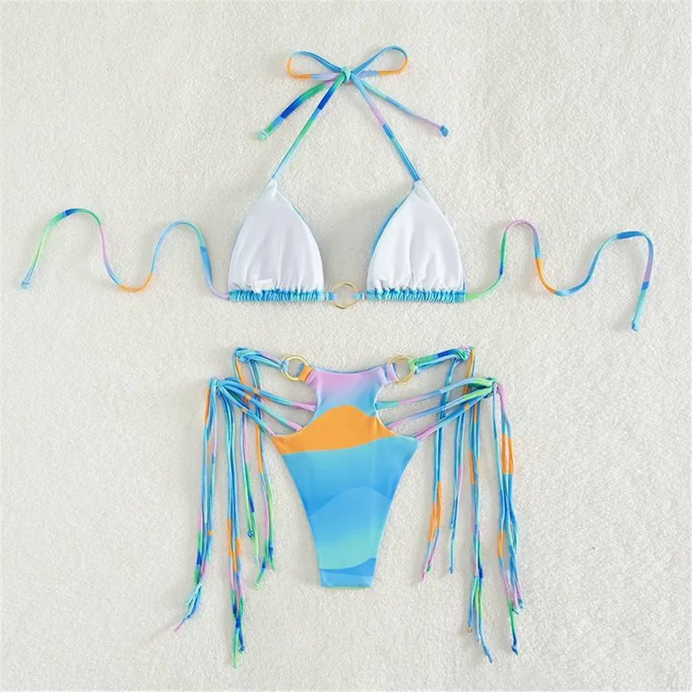 Sexy Gradiënt Tie Dye Print Micro Thong Bikini \'S Set Badpak Halter Badmode Zwempak Voor Vrouwen Bikini Mujer Biquini