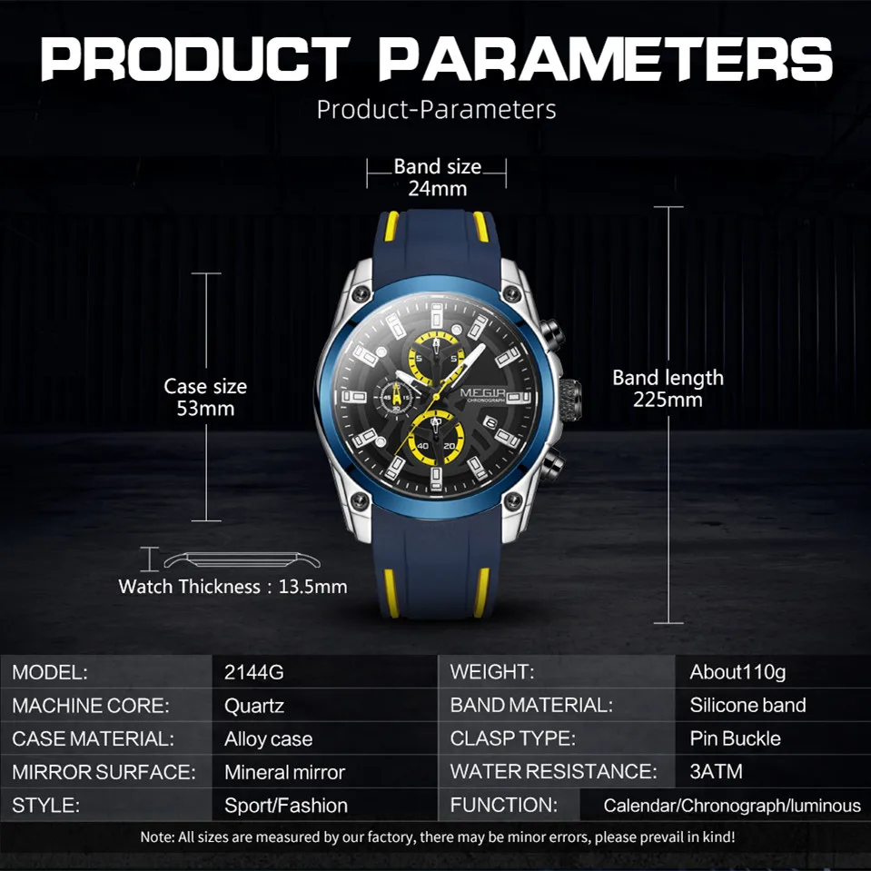 Fashion Megir Men\'s Top Brand Luxury Sport Military Chronograph Luminous Date Quartz Silicone Male Multi-function Wrist Watches