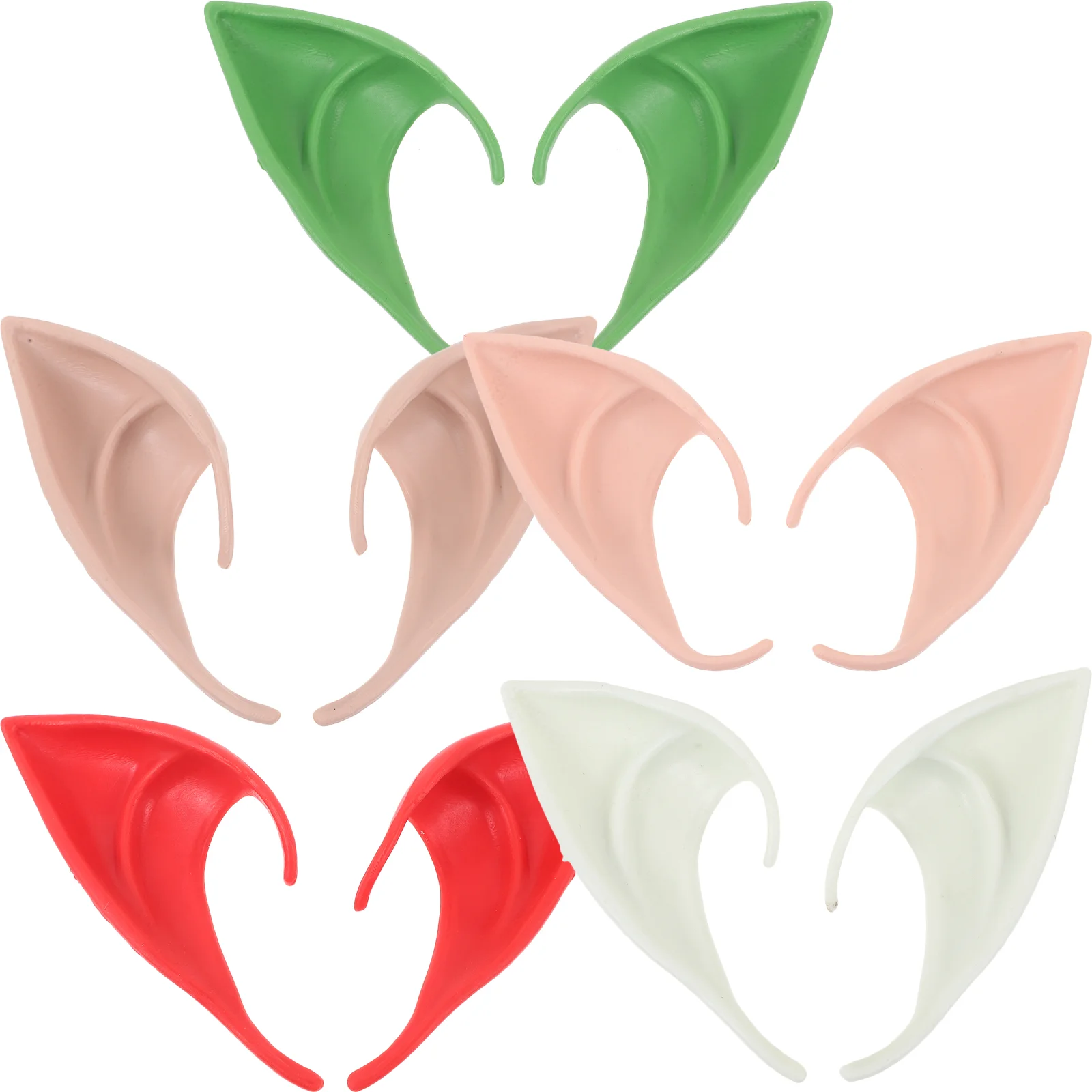 5 Pairs Exquisite Halloween Cosplay Props Latex Ears Shaped Decoration Role Play Costume Cosplay Outfit (White, Green, Red,