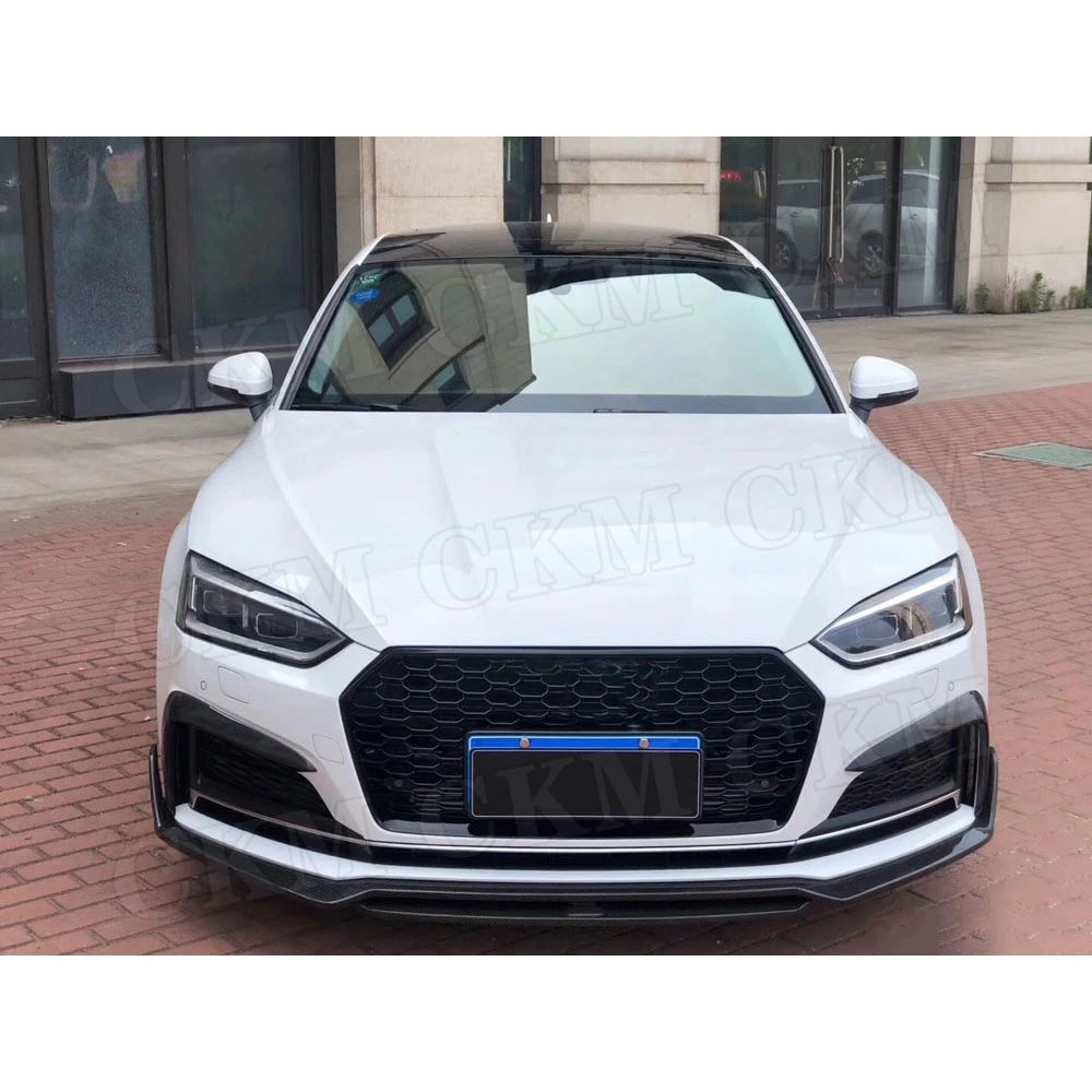 

For Audi A5 Sline S5 2017 2018 2019 Front Fins Canards One Pair Carbon Fiber Car Front Bumper Fog Lamp Eyebrows Eyelid Cover FRP