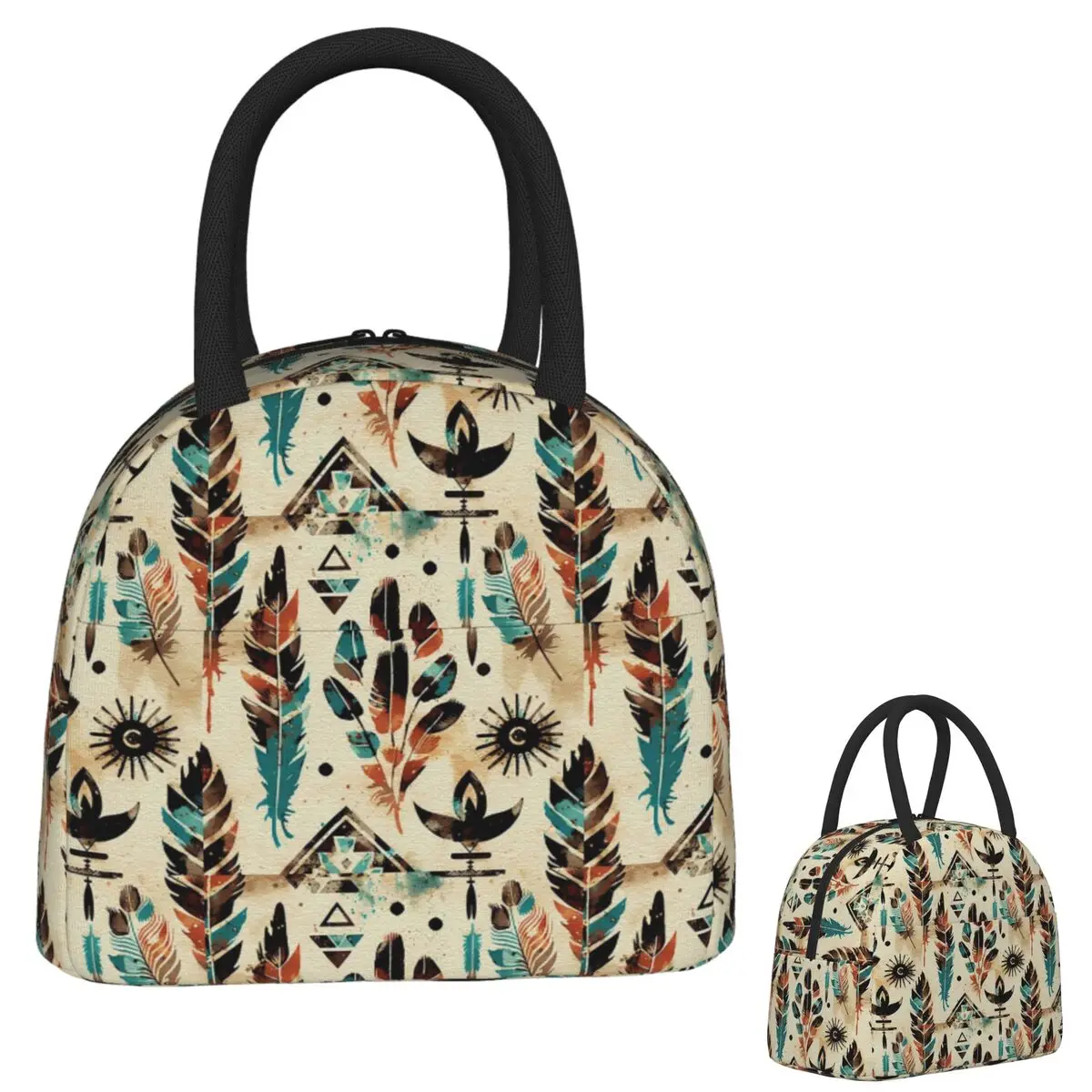 

American Ethnic Tribal Art Watercolor Pattern Insulated Lunch Bag for Women Kids Leakproof Food Boxes Thermal Lunch Box Tote