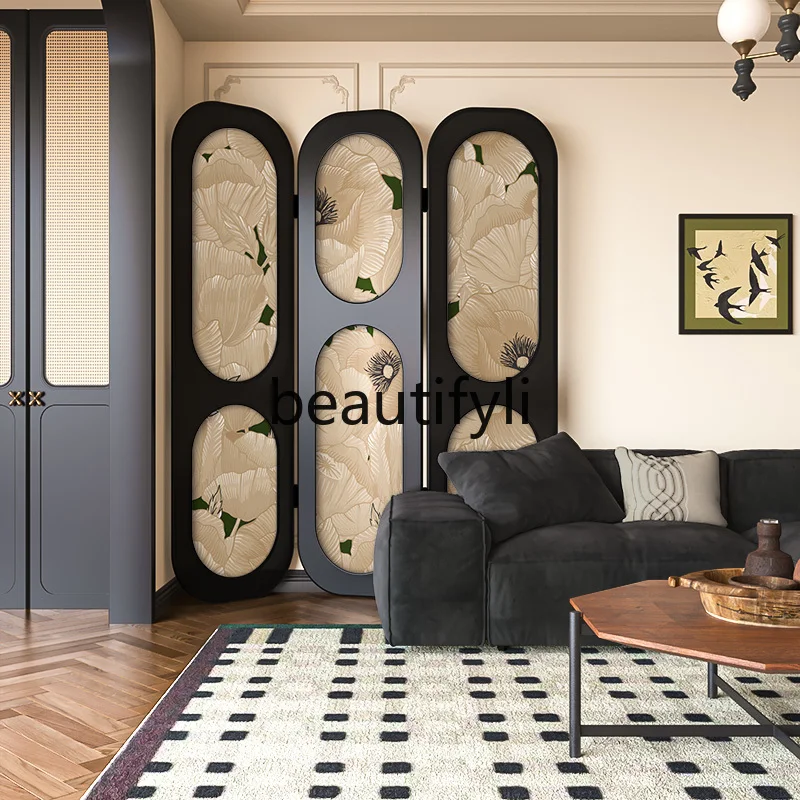 

Modern French solid wood screen, entrance entrance partition, living room sofa, bedroom occlusion, mobile custom folding screen
