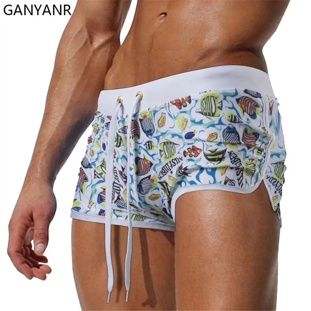 

GANYANR Swimming Trunks Swimwear Men Swim brief beach Shorts Sexy bathing Suit surf wear water sports pool boxers boardshorts