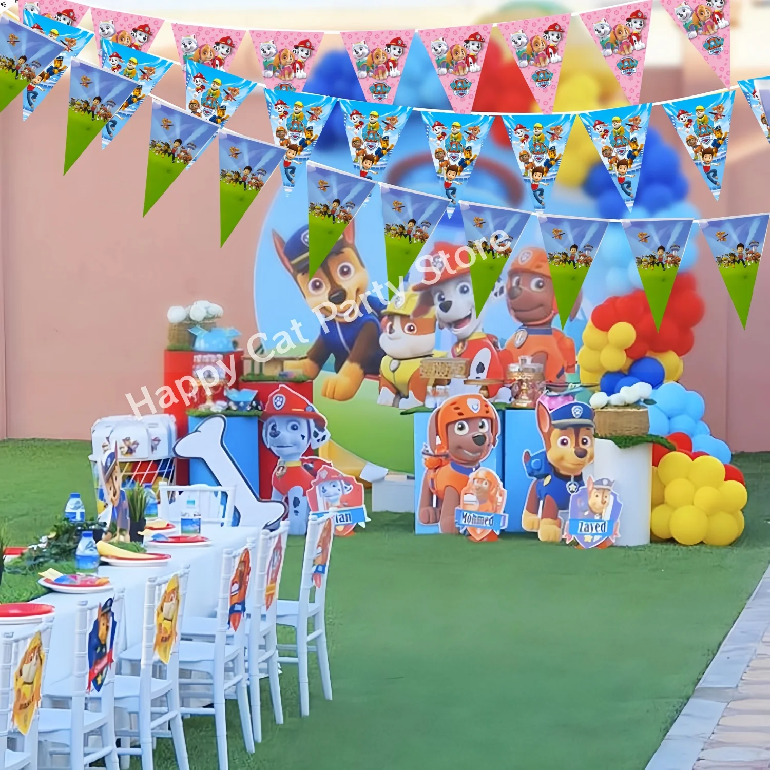 Paw Patrol พวงมาลัยห้อยธงประดับวันเกิดสำหรับสุนัขลาดตระเวนอุปกรณ์งานเลี้ยง