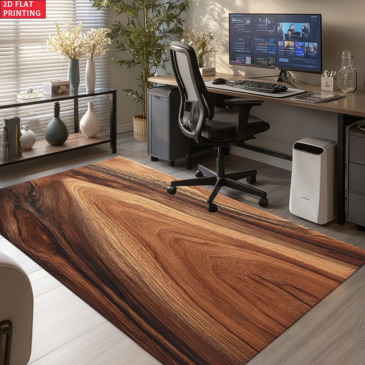 VIKAMA Wood Grain E-Sports Room Carpet Non Slip Wear Resistant Desk Mat Gaming Decor