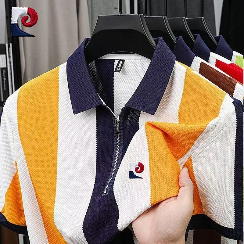 New summer high-quality knitted short sleeved polo shirt for men, fashionable and casual, soft and breathable top