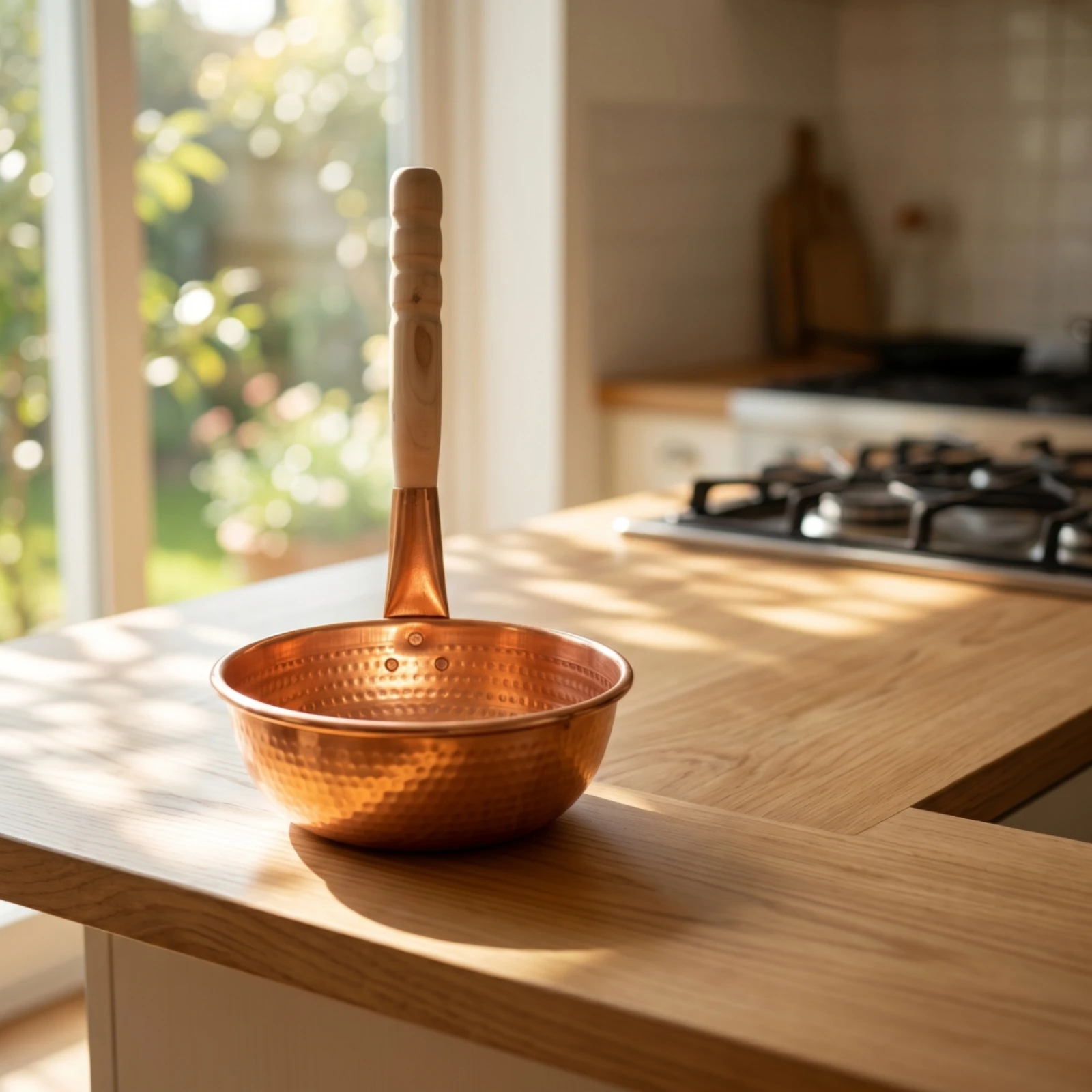 Home Cooking Gas - Copper Pot with Wooden Handle Handmade