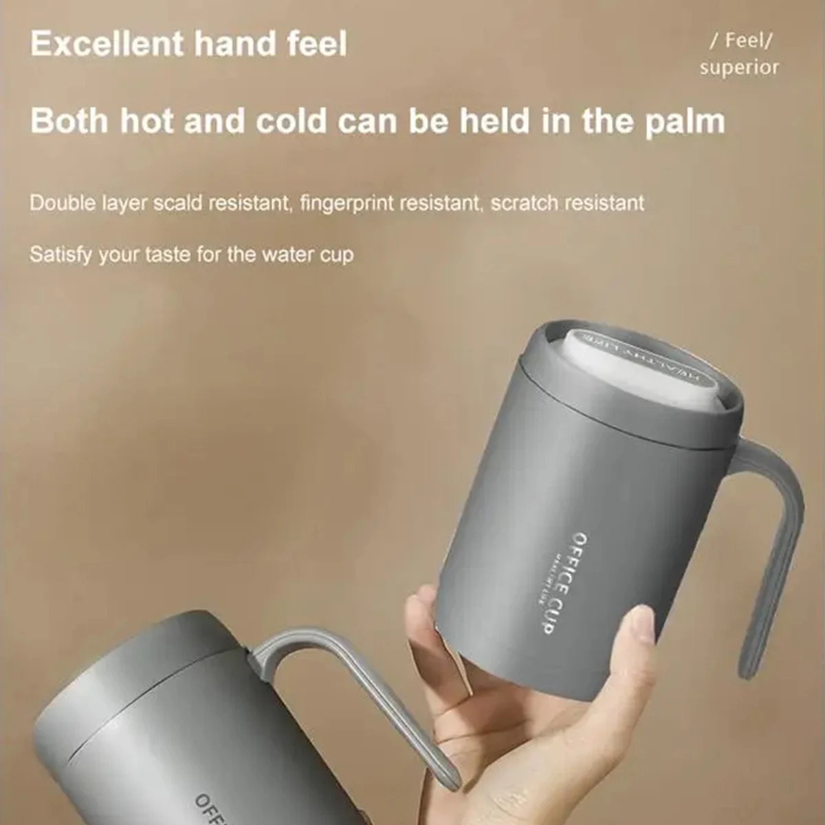 1Pc Grey Creative PP Liner Drinking Cup Portable Office Large Capacity Covered Milk Coffee Cup Gift For Kitchen Travel Domestic