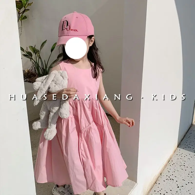 Baby Girls Dress Korean Children\'s Clothing Summer Girls Small Fresh Solid Color Sleeveless Dress