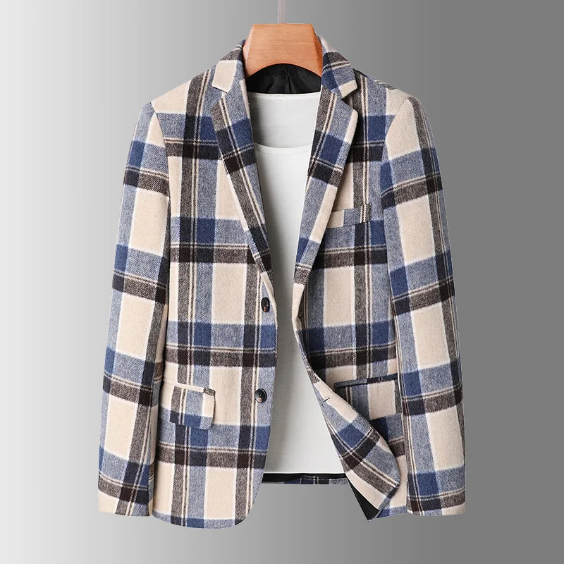 

2024 High Quality Fashion Handsome Trend Business Casual Suit Korean Casual Clothes Single West Plaid Men's Coat Trend Acetate