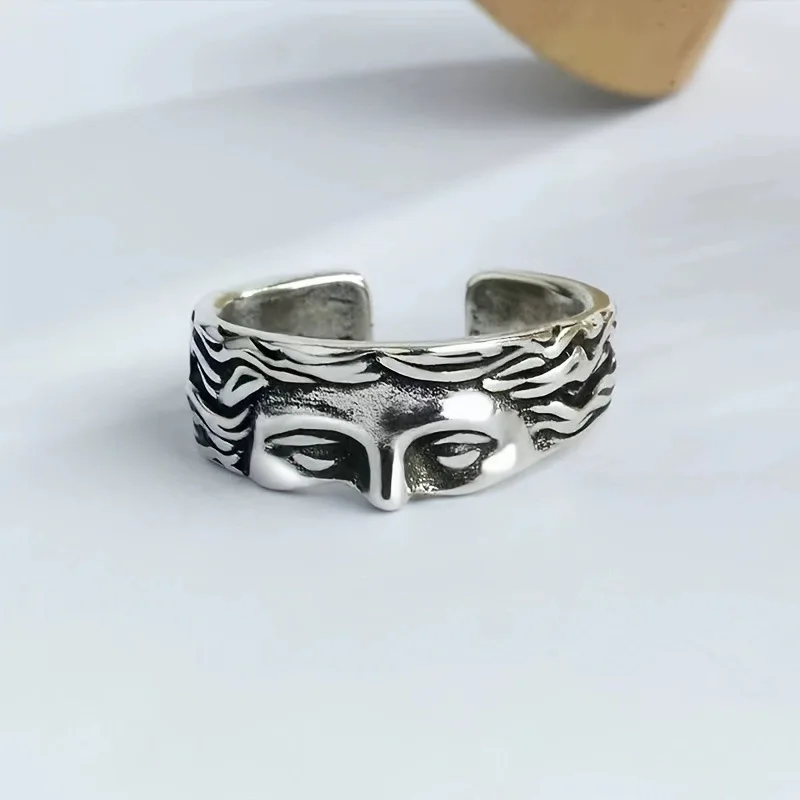 Rings For Men Creative Venus Mask Ring, Retro Thai Silver Relief With Adjustable Opening Ring Confessing Gift - Image 2