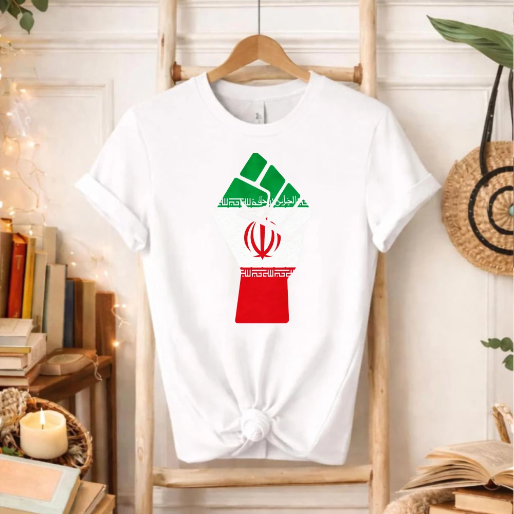 Boho Iran Flag Raised Fist T-Shirt Protest Graphic Tee Cotton Unisex Top for Solidarity & Advocacy  Aesthetic Graphic T Shirts