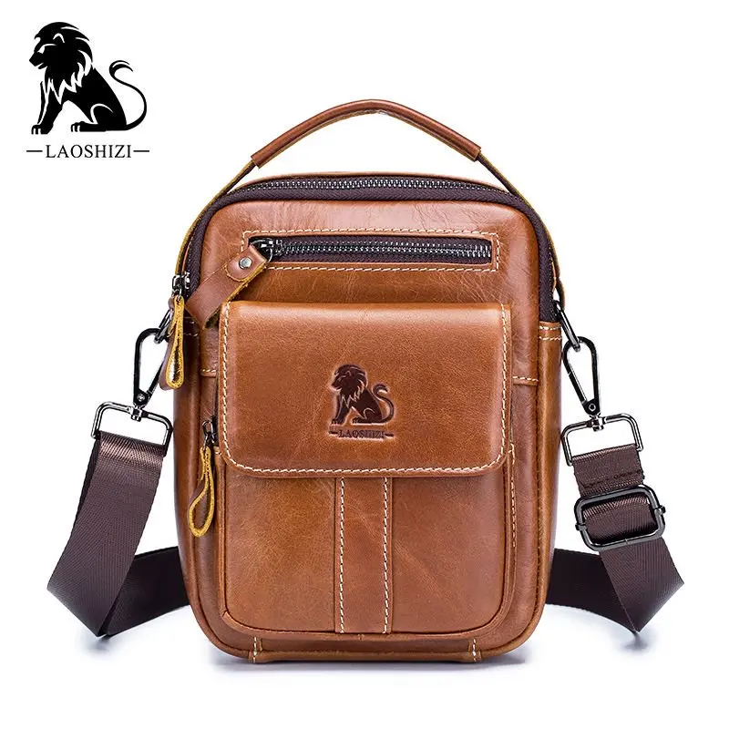 

Laoshizi Men's Genuine Leather Shoulder Bag High Quality Men's Cow Leather Business Crossbody Bag Mini Large Capacity Pocket