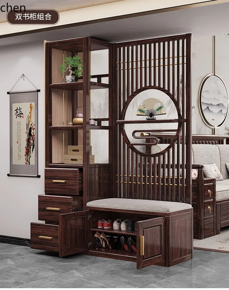 ZML Solid Wood Entryway Cabinet Integrated Wall-Mounted Partition Cabinet Screen Room Hall Cabinet 6