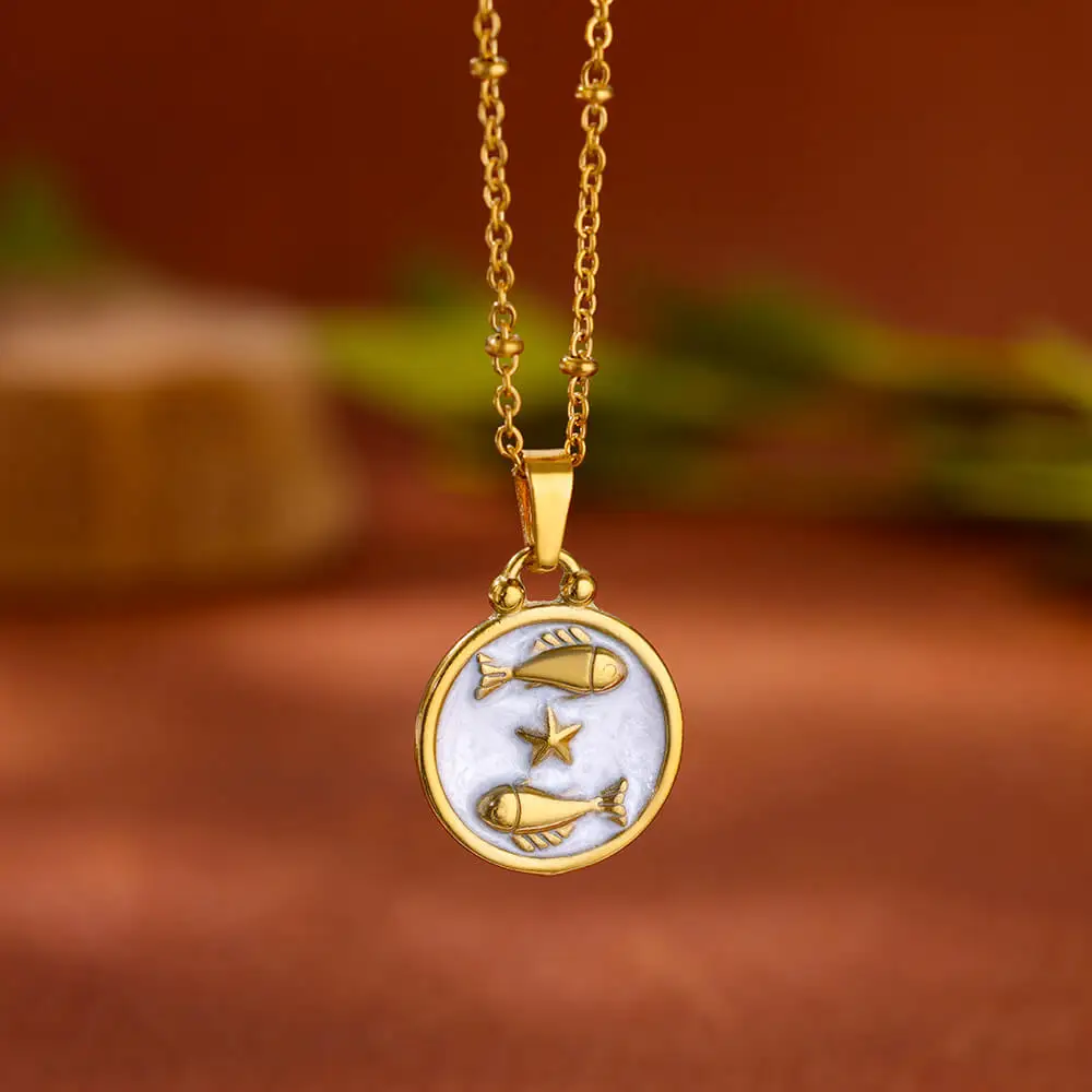 

Pisces Round Pendant Stainless Steel Necklaces For Women Pisces Jewelry Trendy Gold Color Chain Necklace Gift for Friend mujer