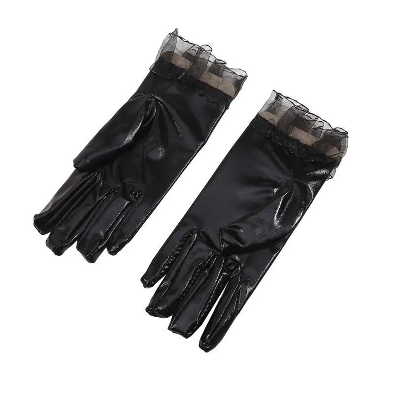 Black Patent Leather Gloves Short Fingerless Full Fingers Gloves Halloween Dance Leather Lolita Gloves Wholesale