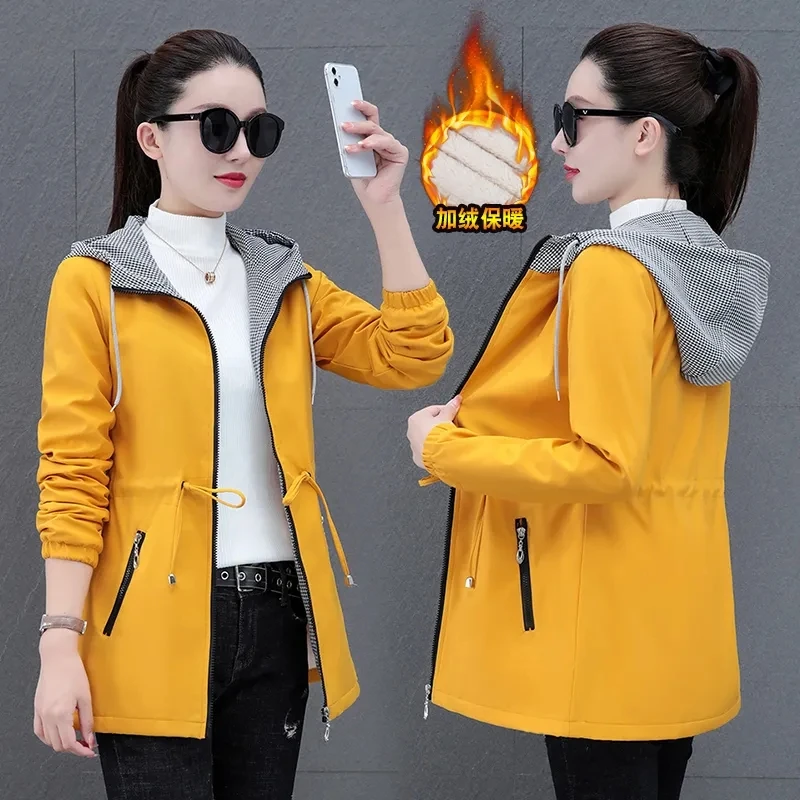 Autumn/Winter Women\'s Windbreaker Coat New Korean Velvet Hooded Mid Length Cotton Padded Jacket Female Outerwear 5XL Mujer Coats