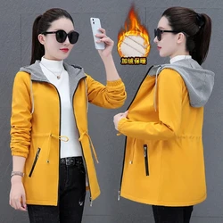 Autumn/Winter Women's Windbreaker Coat New Korean Velvet Hooded Mid Length Cotton Padded Jacket Female Outerwear 5XL Mujer Coats