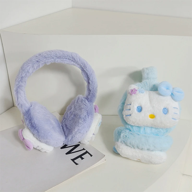 Orejeras bonitas de dibujos animados Sanrio Hello Kitty para niños, orejeras para niñas, bebés, otoño e invierno, cálidas, a prueba de viento, protección de felpa, calidez para los oídos